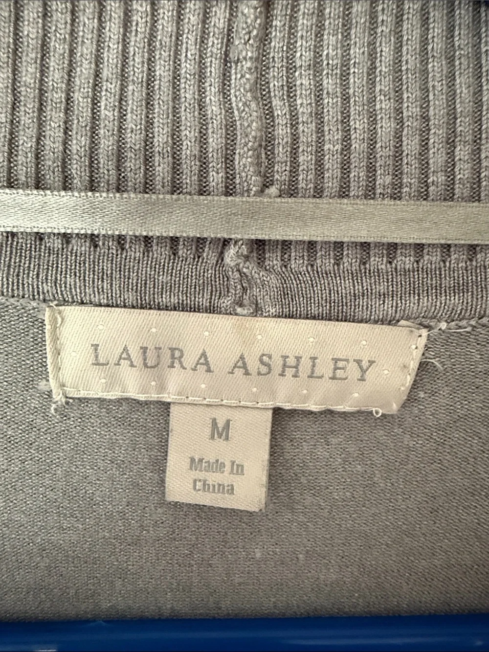 Laura Ashley Gray Open Front Roll-Tab Cardigan